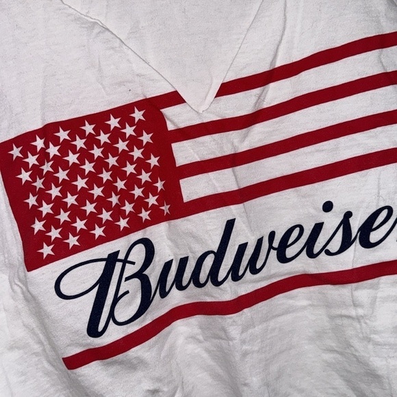 Budweiser tee shirt cuff off sleeves cropped raw hem tie front medium - Picture 3 of 3